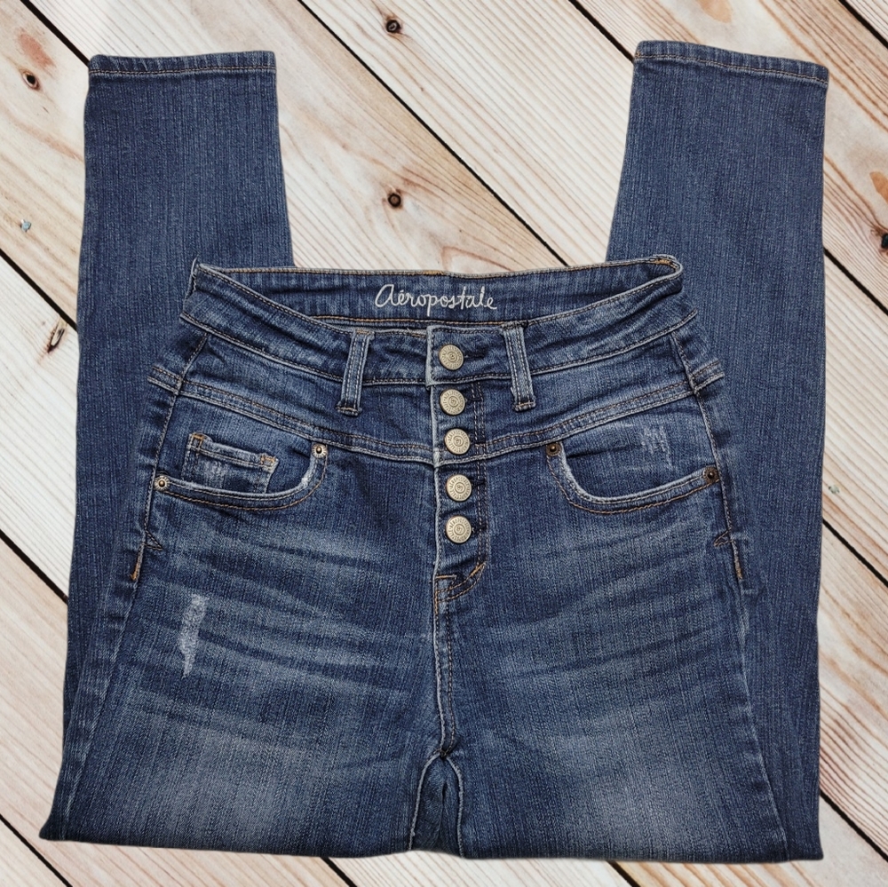 Aeropostale Bree Hi Rise Jeffing Button Fly Sz 2 - Picture 1 of 6